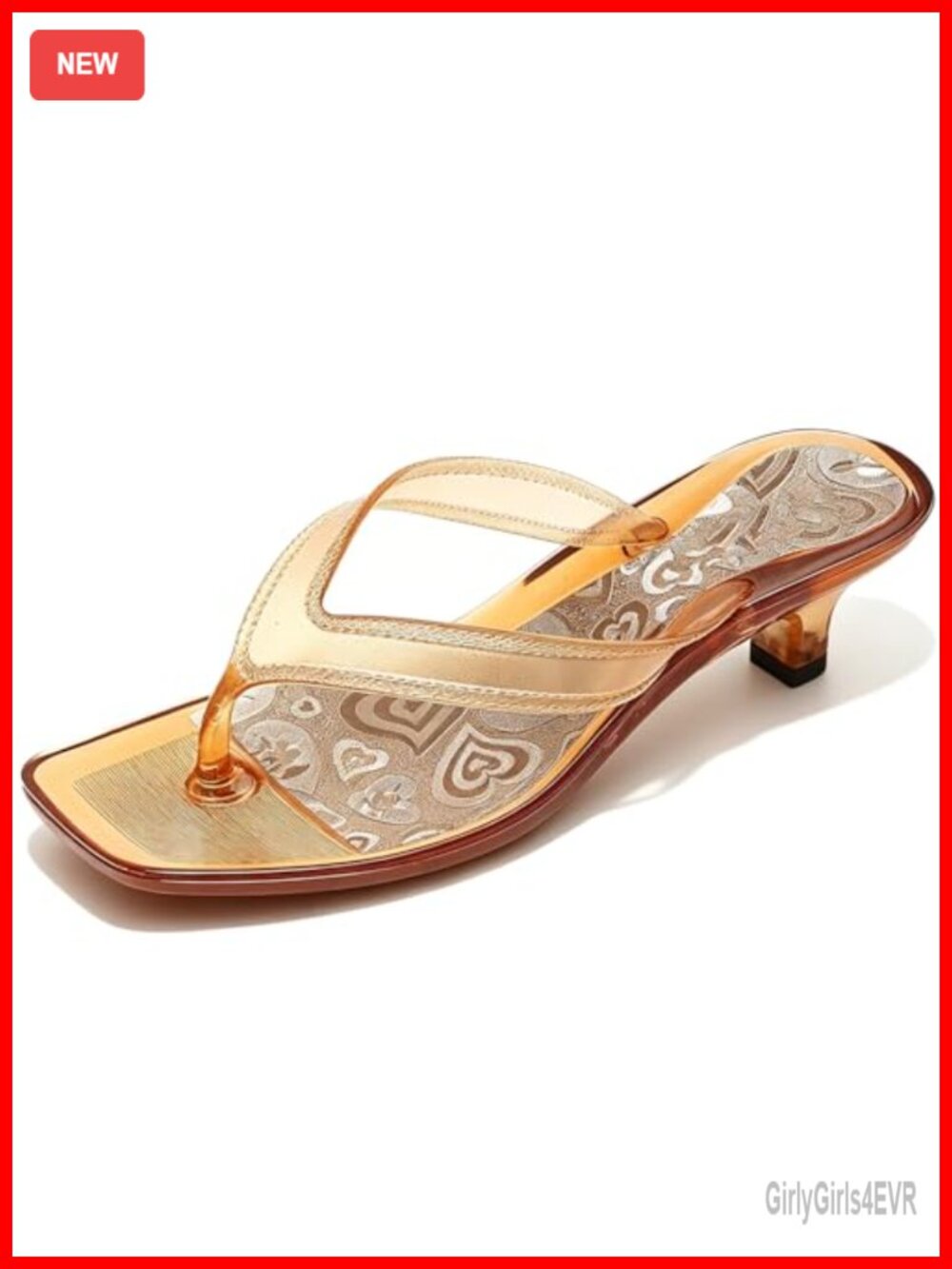 Women's Kitten Heel Square Toe Thong Jelly Sandals Clear Low Heel Slip On
